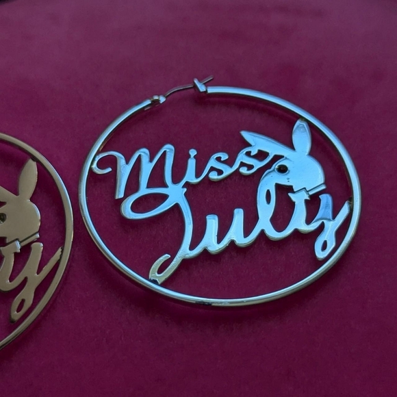 Playboy miss july hoop earrings circle Silver color - Picture 5 of 8